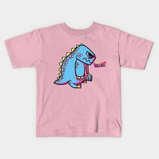 Cute godzilla needs to fuel-up with coffee Kids T-Shirt